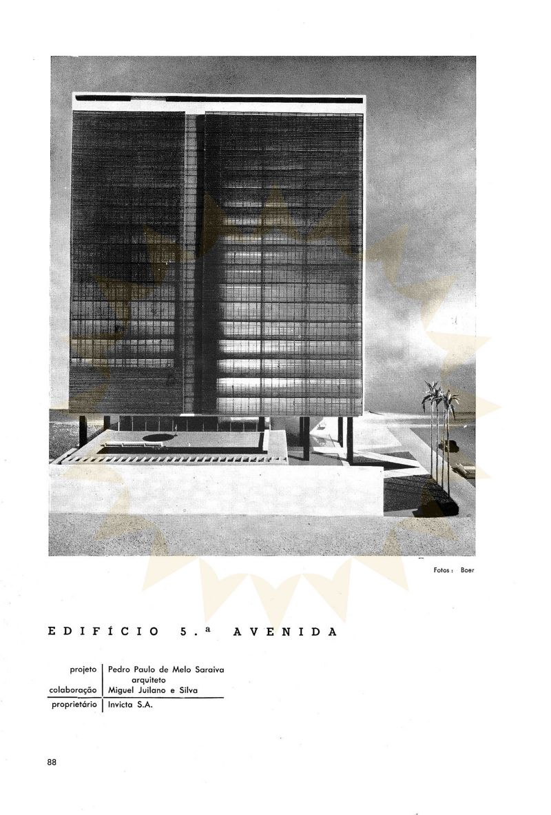 Maquete de projeto [título atribuído]. Fonte: Edifício 5a avenida . Acrópole, São Paulo, ano 22, n.255, p.88, set. 1960.