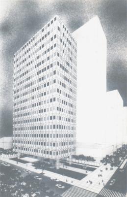 Perspectiva ilustrativa do projeto [título atribuído], c.1966. Fonte: Acervo do arquiteto.