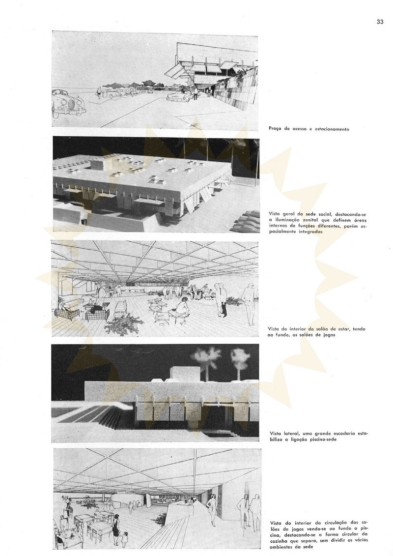 Maquetes e perspectivas ilustrativas do projeto [título atribuído], 1967. Fonte: Sede Social de Clube. Acrópole. Ano 29, n.340, p.33, jun. 1967.