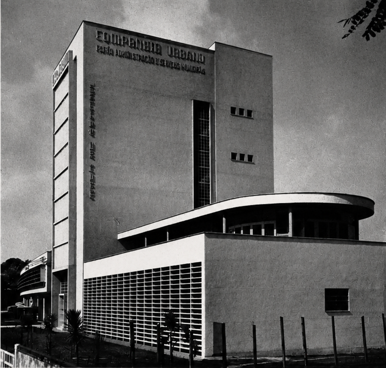Publicação do projeto em revista internacional em edição dedicada ao Brasil [título atribuído], 1947. Fonte: Usine de torrêfaction et entrepots. L'acrchitecture d'aujourd'hui. Paris, ano 18, n.13-14, p.87, set. 1947 [imagem editada]