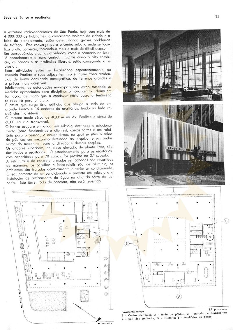 Sede de Banco e escritórios. Fonte: Acrópole. São Paulo, ano 28, n.334, p.35, nov. 1966.