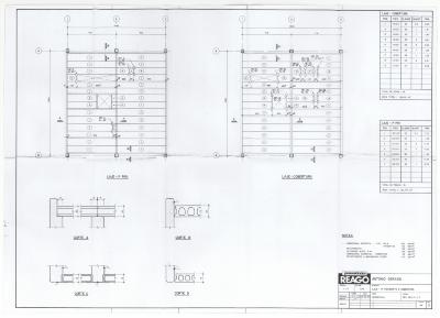 Prancha de detalhamento dos elementos estruturais pré-fabricados produzidos pela REAGO [título atribuído], 1990. Fonte: Acervo Antonio Gerassi.