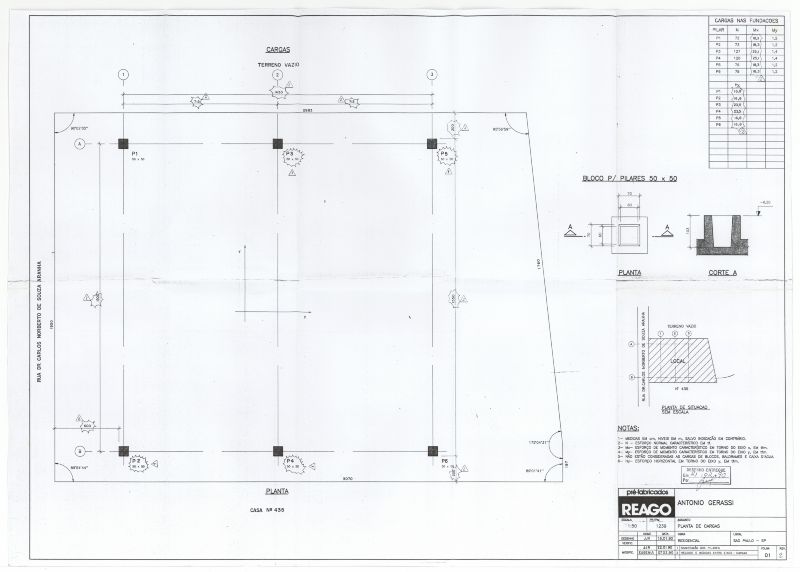 Prancha de detalhamento dos elementos estruturais pré-fabricados produzidos pela REAGO [título atribuído], 1990. Fonte: Acervo Antonio Gerassi.