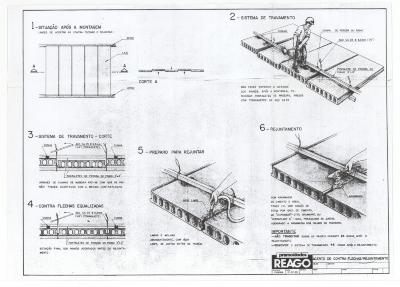 Prancha de detalhamento dos elementos estruturais pré-fabricados produzidos pela REAGO [título atribuído], 1990. Fonte: Acervo Antonio Gerassi.